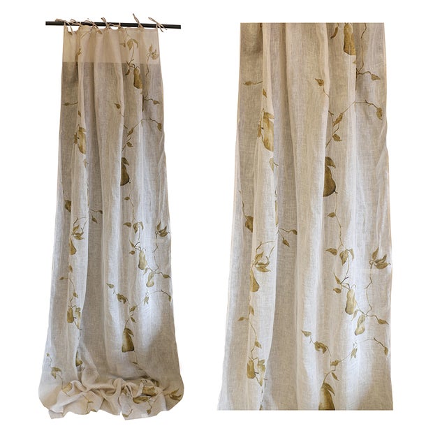 Premium Linen Curtains - Set of 2 Panels for Living Room & Bedroom | Pear Branch Design | Light Filtering & Privacy Sheer Drapes for Home Decor