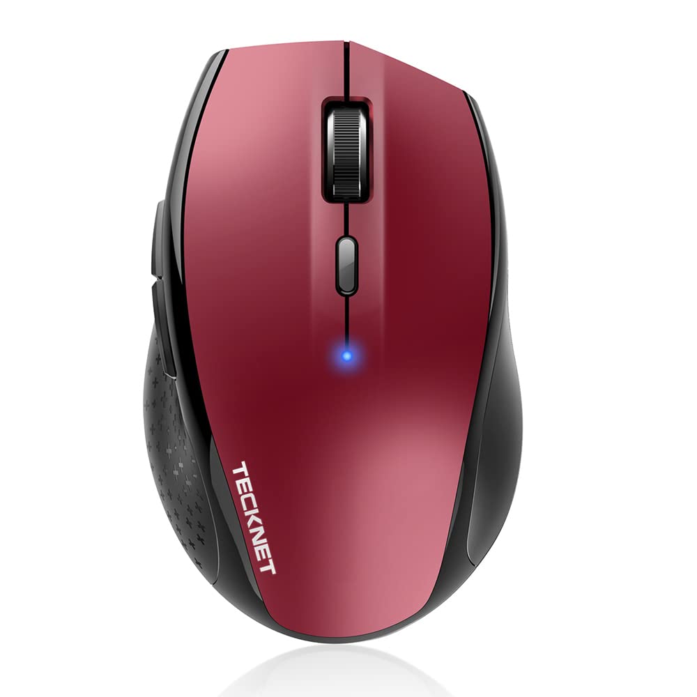 TECKNET Wireless Bluetooth Mouse - 4800 DPI Adjustable Computer Mouse with 24-Month Battery Life, 6 Buttons for iPad Pro/Laptop/Surface Pro/Windows/Chromebook (Red) - Perfect for Office Work, Gaming & Travel Use