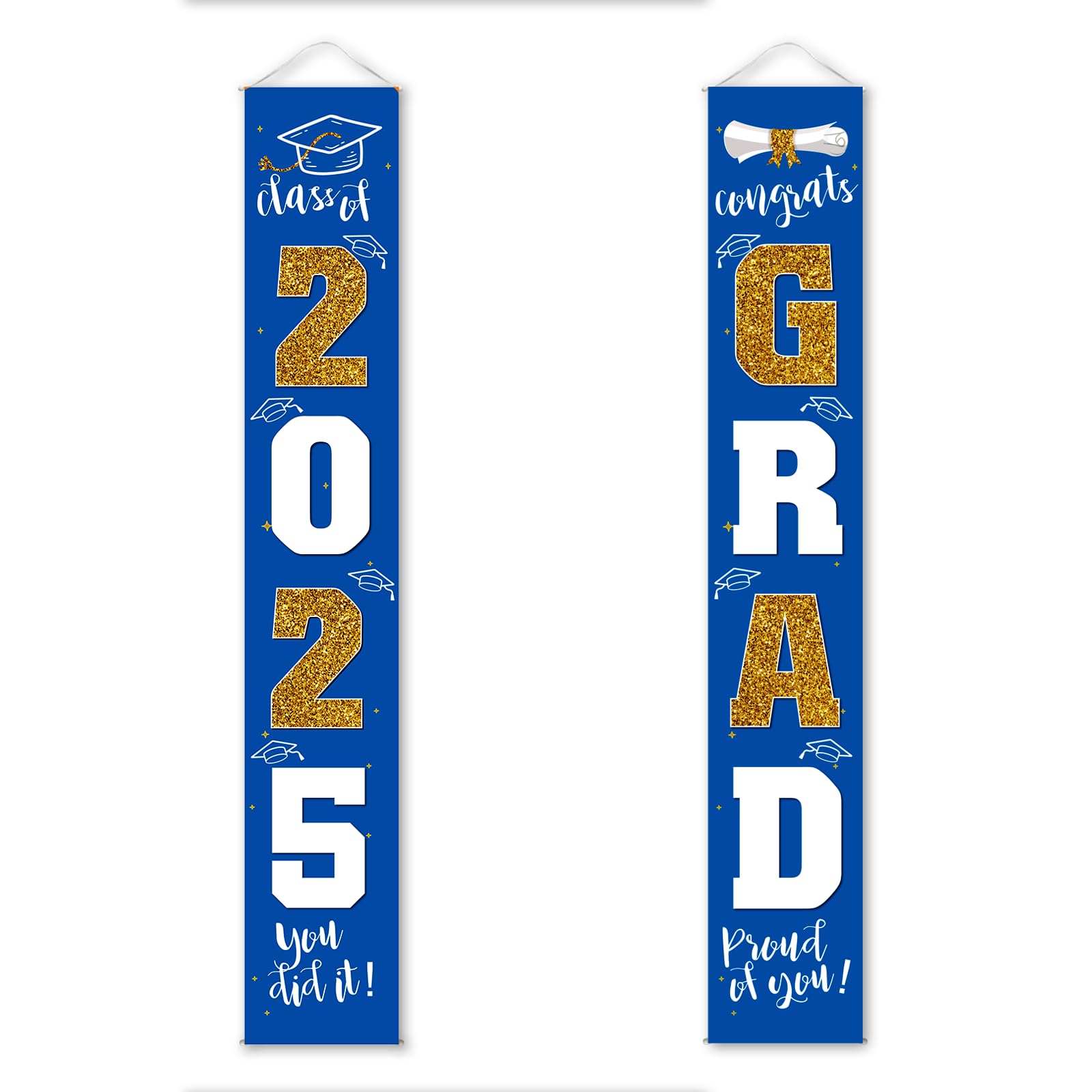 Class of 2025 Graduation Banner - Blue & Gold Porch Sign for Graduation Party Decorations | Perfect for Outdoor Yard Decor, Graduation Ceremony Backdrop & Photo Props
