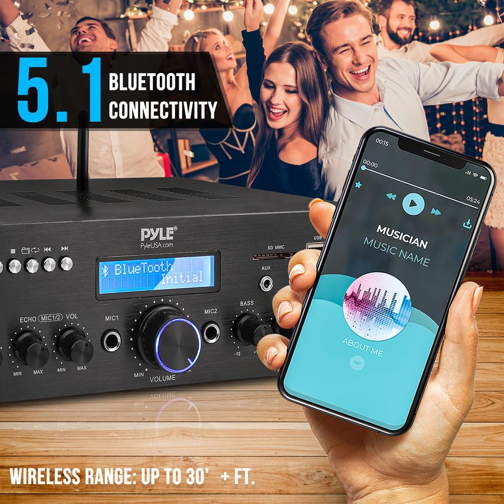 Wireless Bluetooth Stereo Amplifier Receiver - Hi-Fi Audio System for Home Theater, Speakers & Turntables | Perfect for Living Room, Office & Party Music Streaming