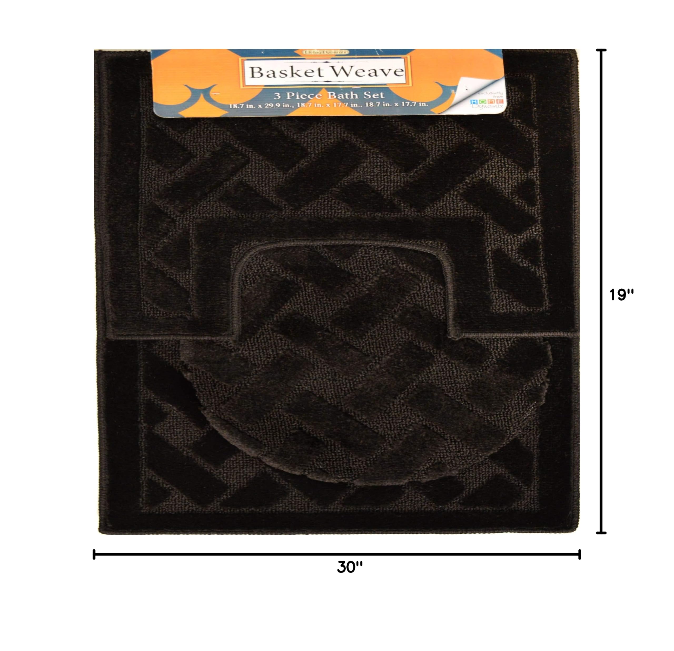 Home Dynamix Basketweave Orchard Bath Mat Set - Soft Absorbent Non-Slip Bathroom Rug - Black - Perfect for Bathroom, Shower, and Vanity Areas