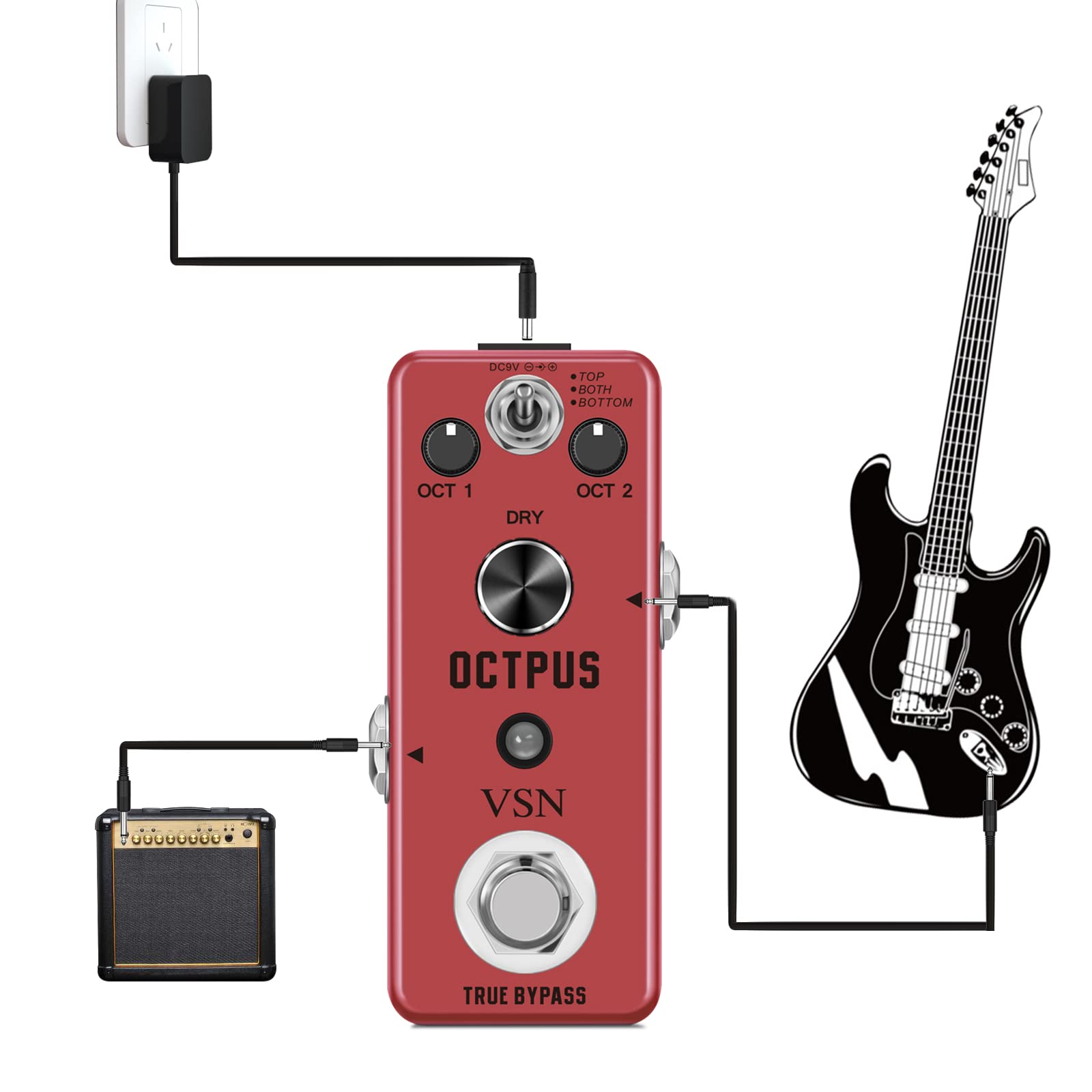 VSN Octave Guitar Pedal - Digital Polyphonic Octave Effects Generator for Electric Guitar, True Bypass Mini Pedal | Perfect for Live Performances, Studio Recording & Practice Sessions