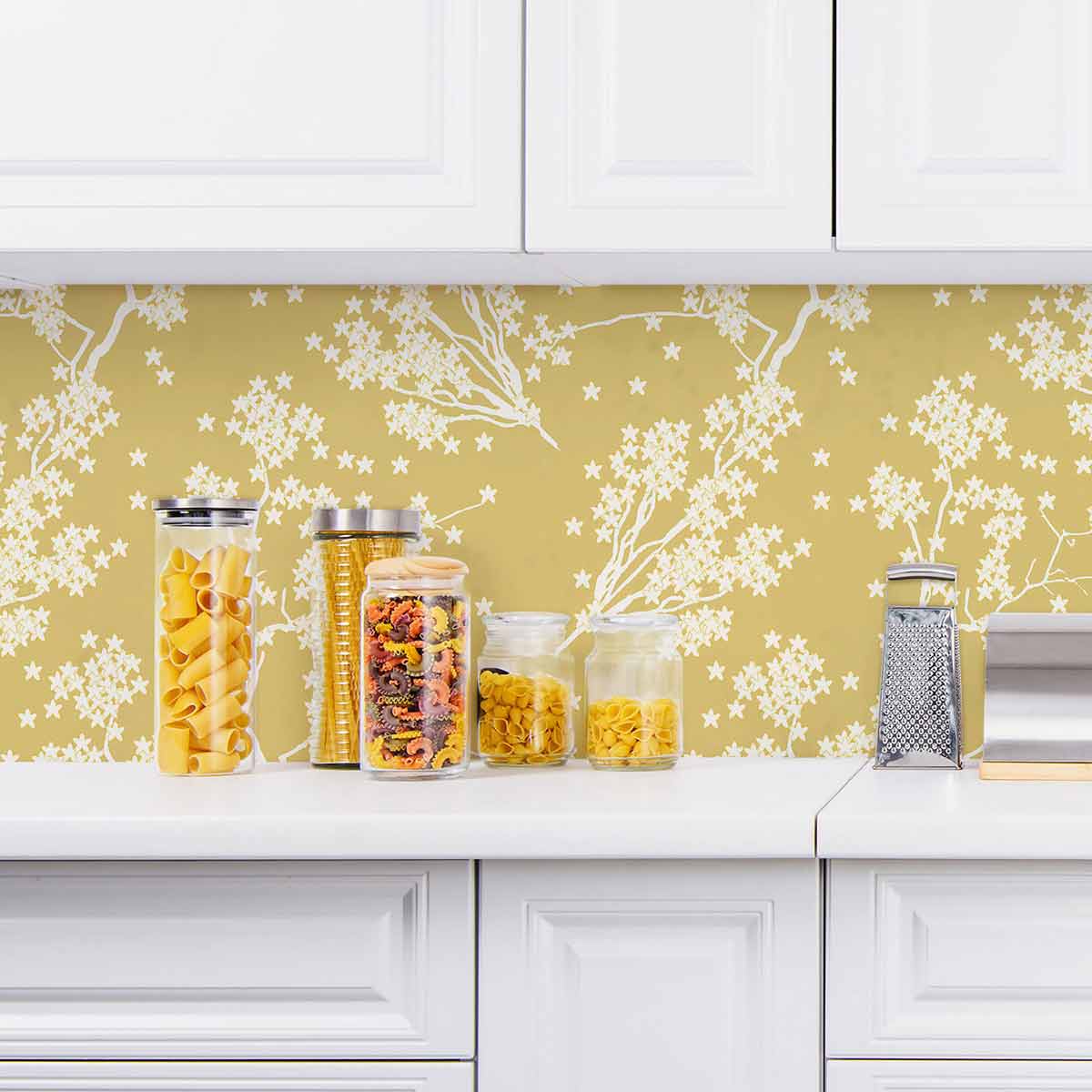 Yellow Flower Peel and Stick Removable Wallpaper - Self-Adhesive Decorative Vinyl for Bedroom, Living Room, Kitchen - Easy to Apply & Remove - 1001 Designs - Perfect for Home Decor & DIY Projects