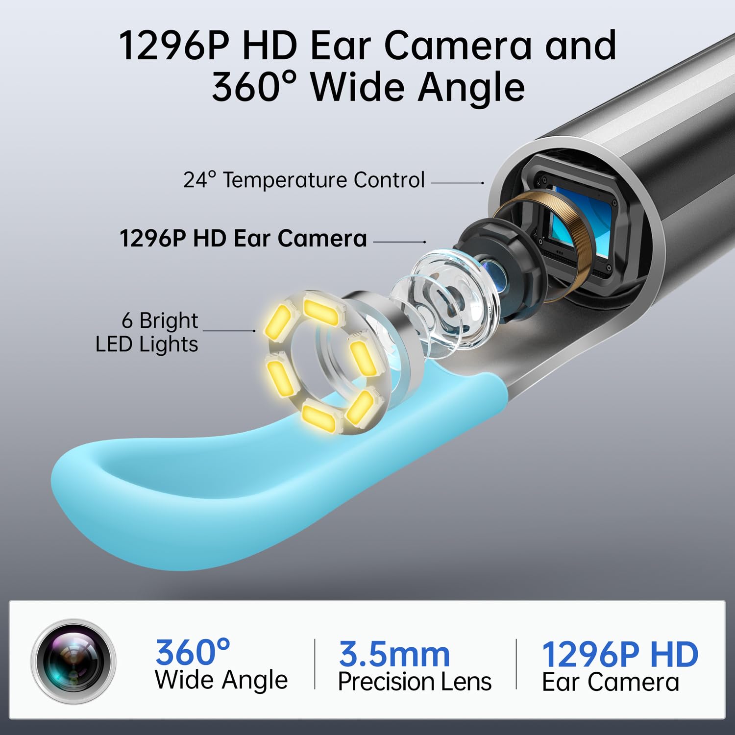 Ear Wax Removal Tool with 1296P HD Camera & 6 LED Lights - Professional Ear Cleaning Kit for Safe Wax Removal at Home - Perfect for Personal Hygiene, Kids Ear Care, and ENT Health Maintenance