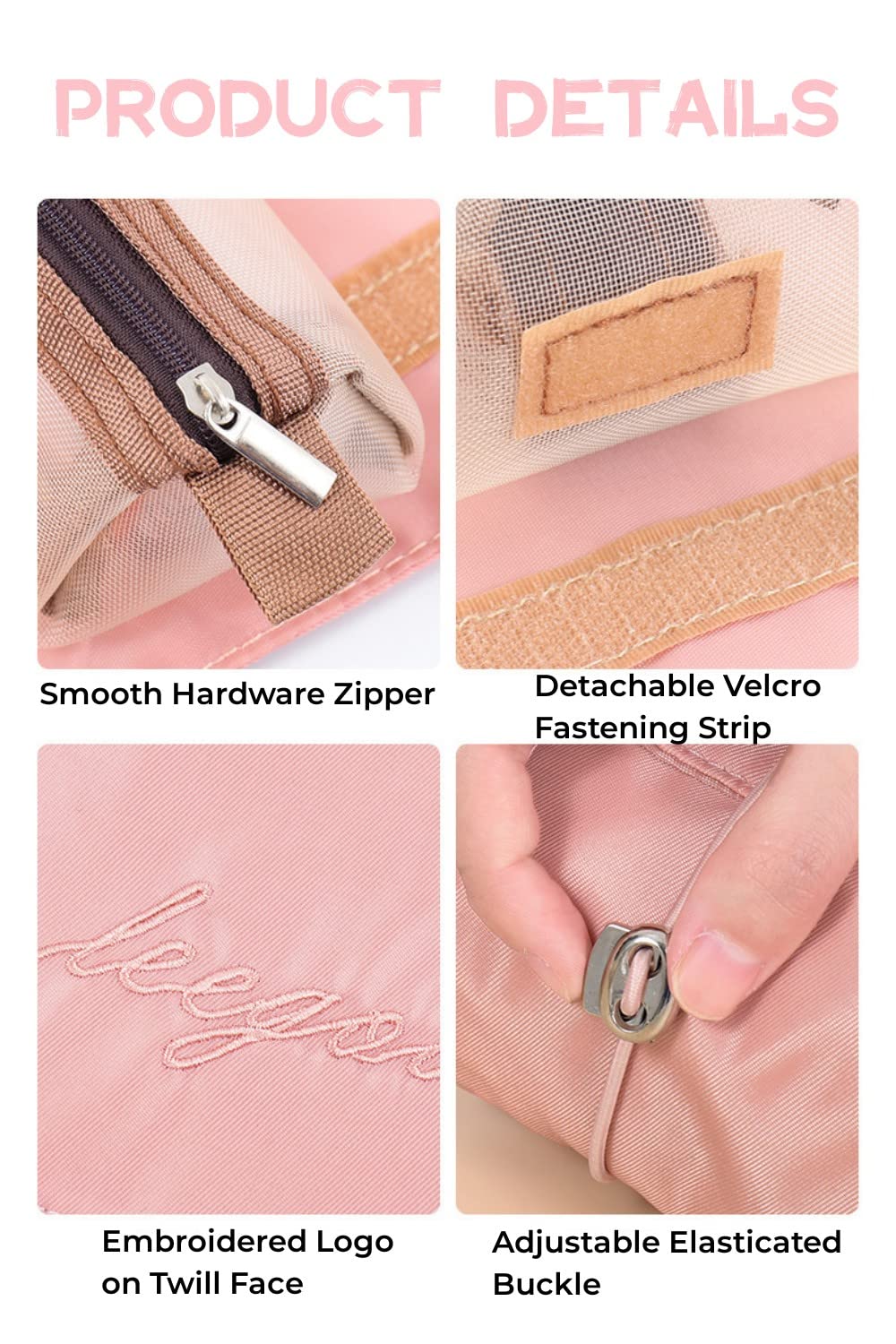 WUBAYI Travel Cosmetic Bag - Waterproof Hanging Toiletry Organizer with 4 Compartments | Foldable Detachable Mesh Makeup Bag for Women | Perfect for Travel, Camping & Gym Essentials Organization