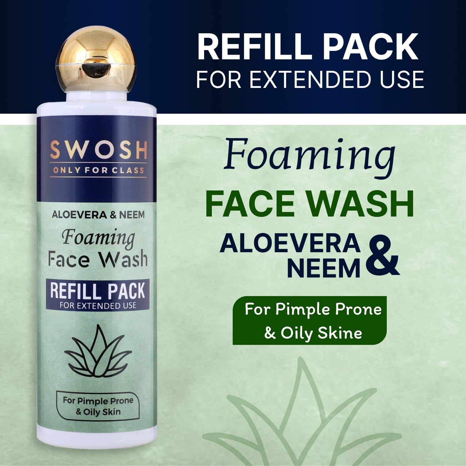 SWOSH Foaming Face Wash Refill Pack 200ml - Aloe Vera & Neem for Acne Prone Skin | Deep Cleansing, Exfoliating & Moisturizing Face Wash for Women & Men | Perfect for Daily Skincare Routine & Travel