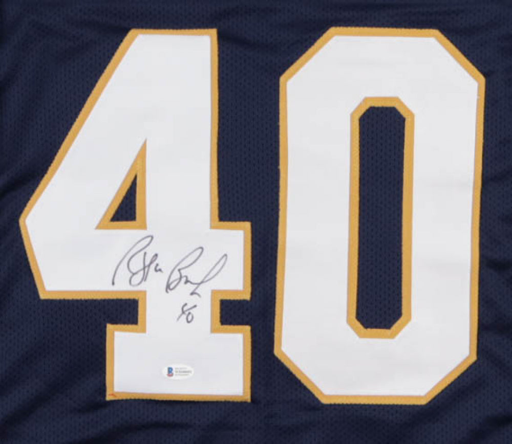 Reggie Brooks Autographed Notre Dame Blue Football Jersey - Authentic Signed Collectible for Fans & Memorabilia Enthusiasts - Perfect for Display, Gifts & Sports Decor