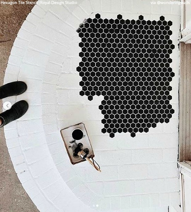 Hexagon Tile Floor Stencil - Reusable DIY Floor Painting Template for Concrete, Wood, Porcelain - Perfect for Home, Patio, Garage & Bathroom Renovation Projects