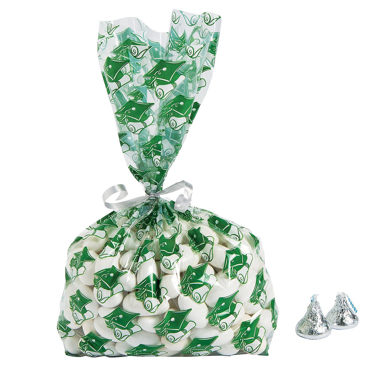 Fun Express Green Graduation Cello Bags - 12 Pack Cellophane Party Favor Bags for Graduation Ceremonies, Diplomas, Candy & Gift Wrapping - Bulk Party Supplies