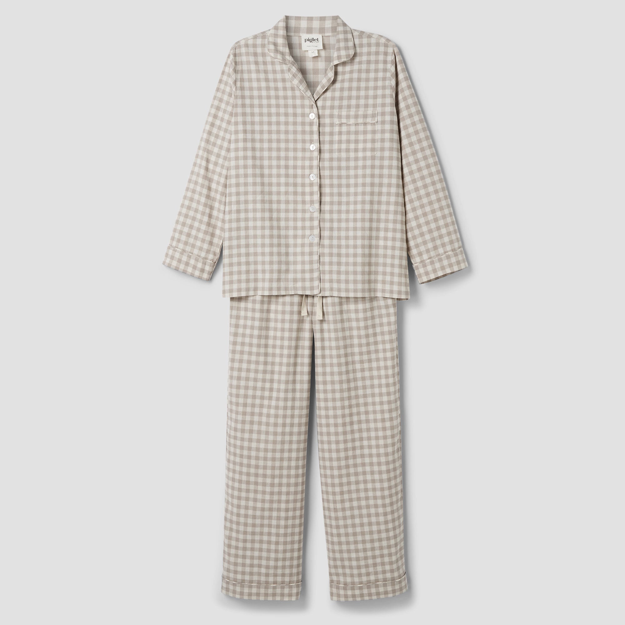 Mushroom Gingham Linen Blend Pajama Set for Women - Soft & Breathable Sleepwear for Cozy Nights & Lounging at Home