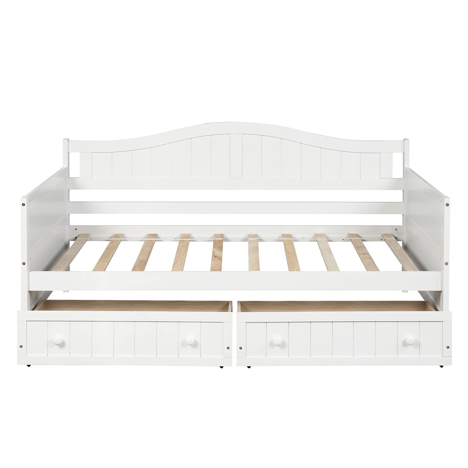 HEVIRGO Convertible Sofa Bed with 2 Drawers - Space-Saving Daybed, Comfortable Couch Bed with Strong Wood Frame - Perfect for Small Apartments, Guest Rooms & Home Offices (White)