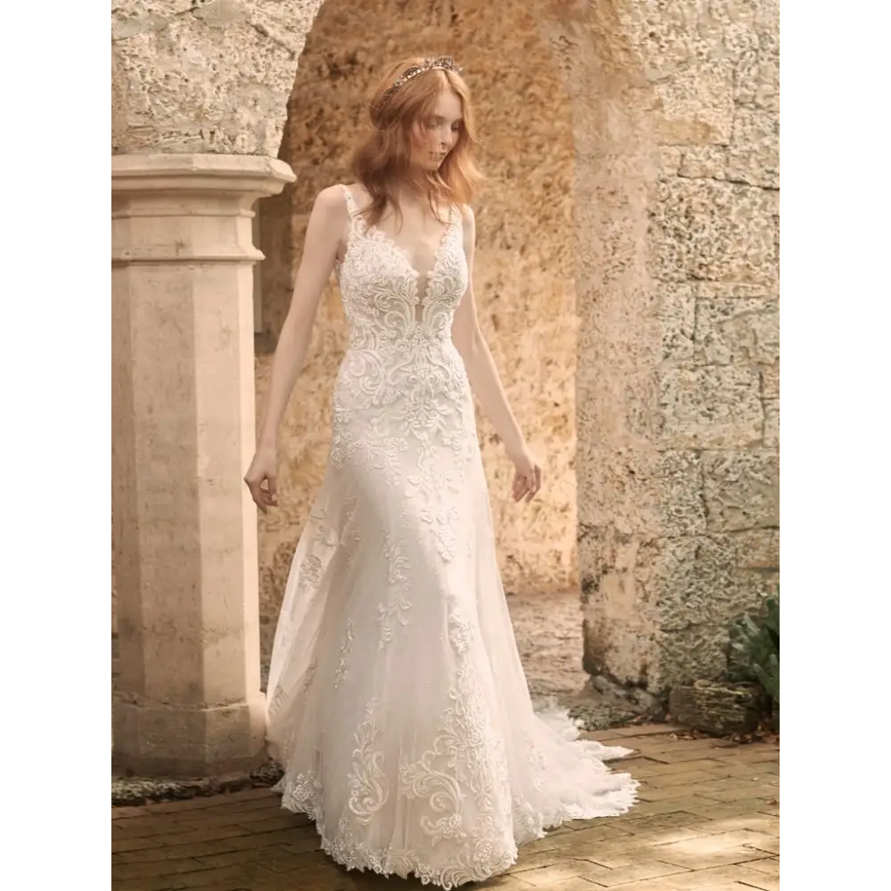 Johanna by Maggie Sottero - Elegant Lace Wedding Dress for Brides | Perfect for Church Ceremonies & Beach Weddings