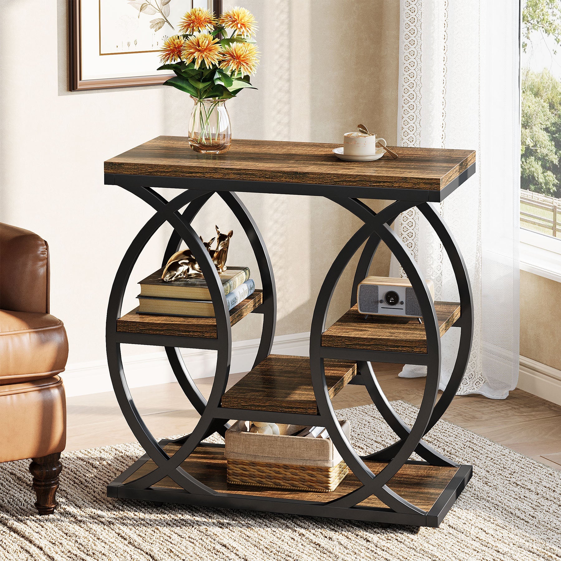 23.6 Inch End Table with 4 Shelves - Modern Sofa Side Table, Bedside Table with Storage - Perfect for Living Room, Bedroom, or Office Organization