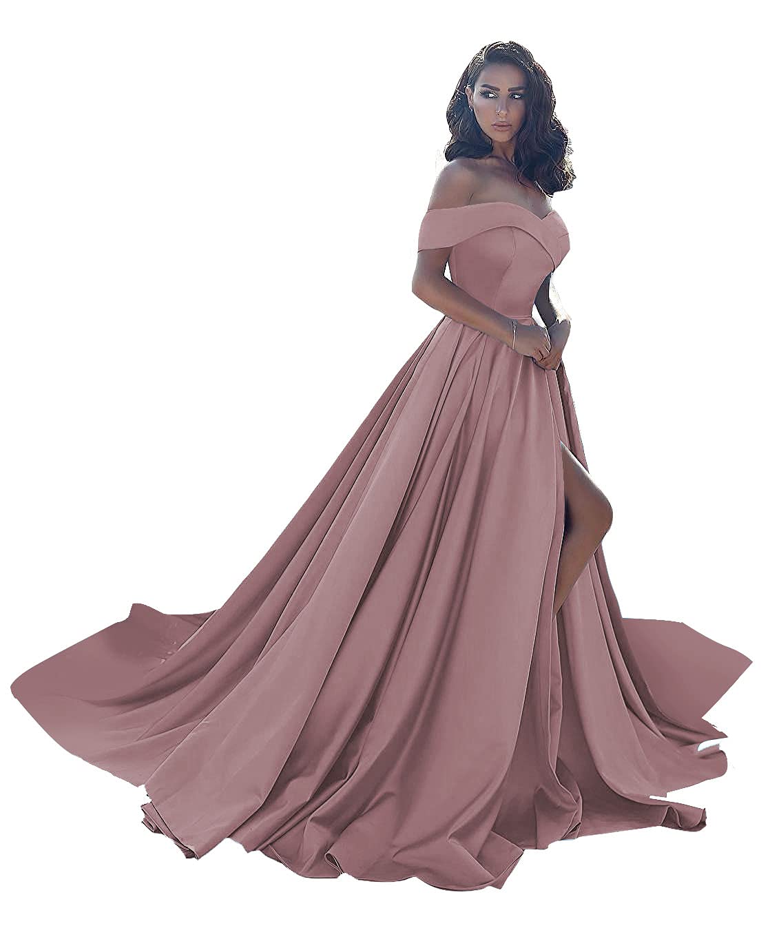 Elegant Plus Size Ball Gowns for Women | Off-Shoulder Satin Formal Dresses | A-Line Wedding & Prom Dresses with Thigh Slit | Perfect for Evening Galas, Bridal Showers & Special Occasions