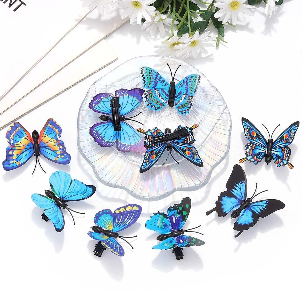 BARTOSI Blue Butterfly Hair Clips for Women & Girls - Cute Hair Accessories Set of 20 - Perfect for Parties, Weddings, School & Daily Wear