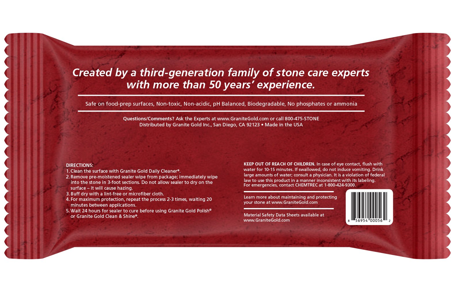 Granite Gold Water-Based Sealer Wipes for Granite, Marble & Travertine Countertops | Natural Stone Protector | 6-Count Pack | Ideal for Kitchen & Bathroom Surfaces