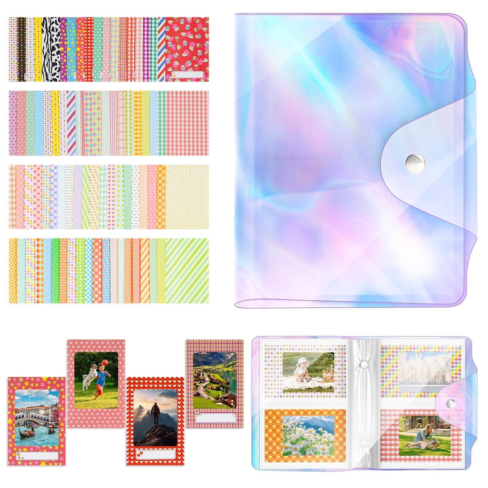 Flintronic Mini Photo Album - 64 Pockets for 2x3 Inch Photos | Holds Fuji Instax Mini, Polaroid & Kpop Photocards | Includes 80 Colorful Stickers | Perfect for Travel Memories, Kpop Collections & Polaroid Scrapbooking