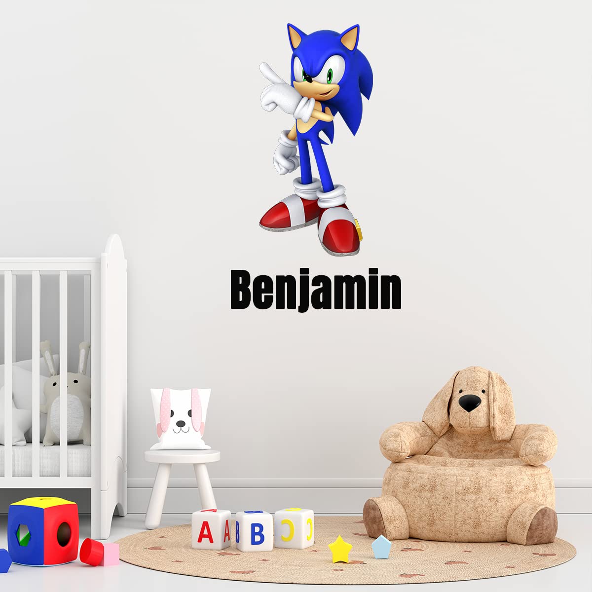YOKIKI Sonic The Hedgehog Cartoon Personalized Name Wall Decal Stickers for Boys Bedroom, Kids Room, Living Room, Nursery - Fun Home Decor for Gamers & Kids (Perfect for Birthday Gifts & Room Makeovers)