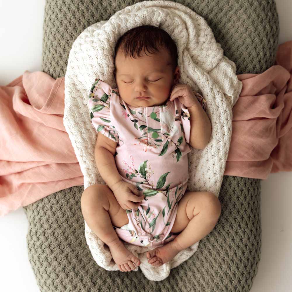 Organic Short Sleeve Frill Bodysuit for Babies - Snuggle Hunny Cockatoo Print | Soft Cotton Infant Onesie for Playtime & Photo Shoots