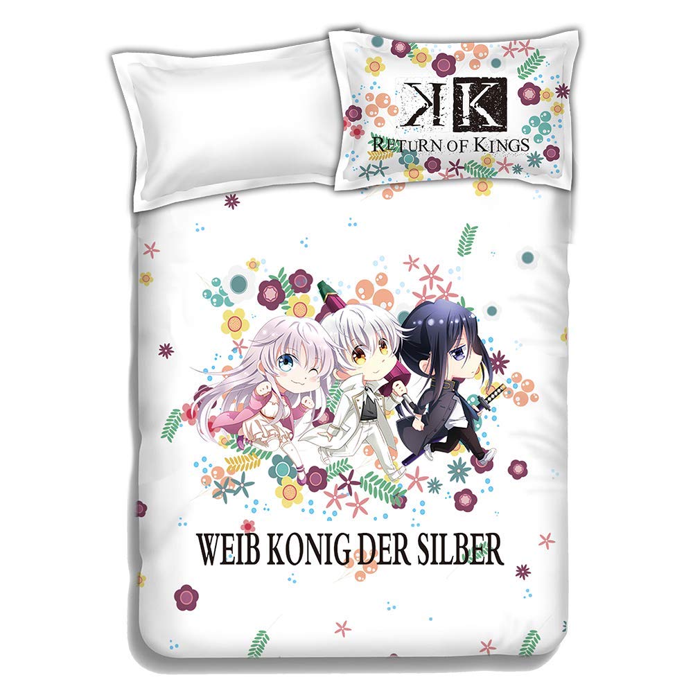 **K Project Anime Flannel Bedding Set - Twin Size 120x200cm, 3-Piece Set with Pillow Covers - Soft & Warm for Winter, Perfect for Anime Fans & Cozy Bedrooms**