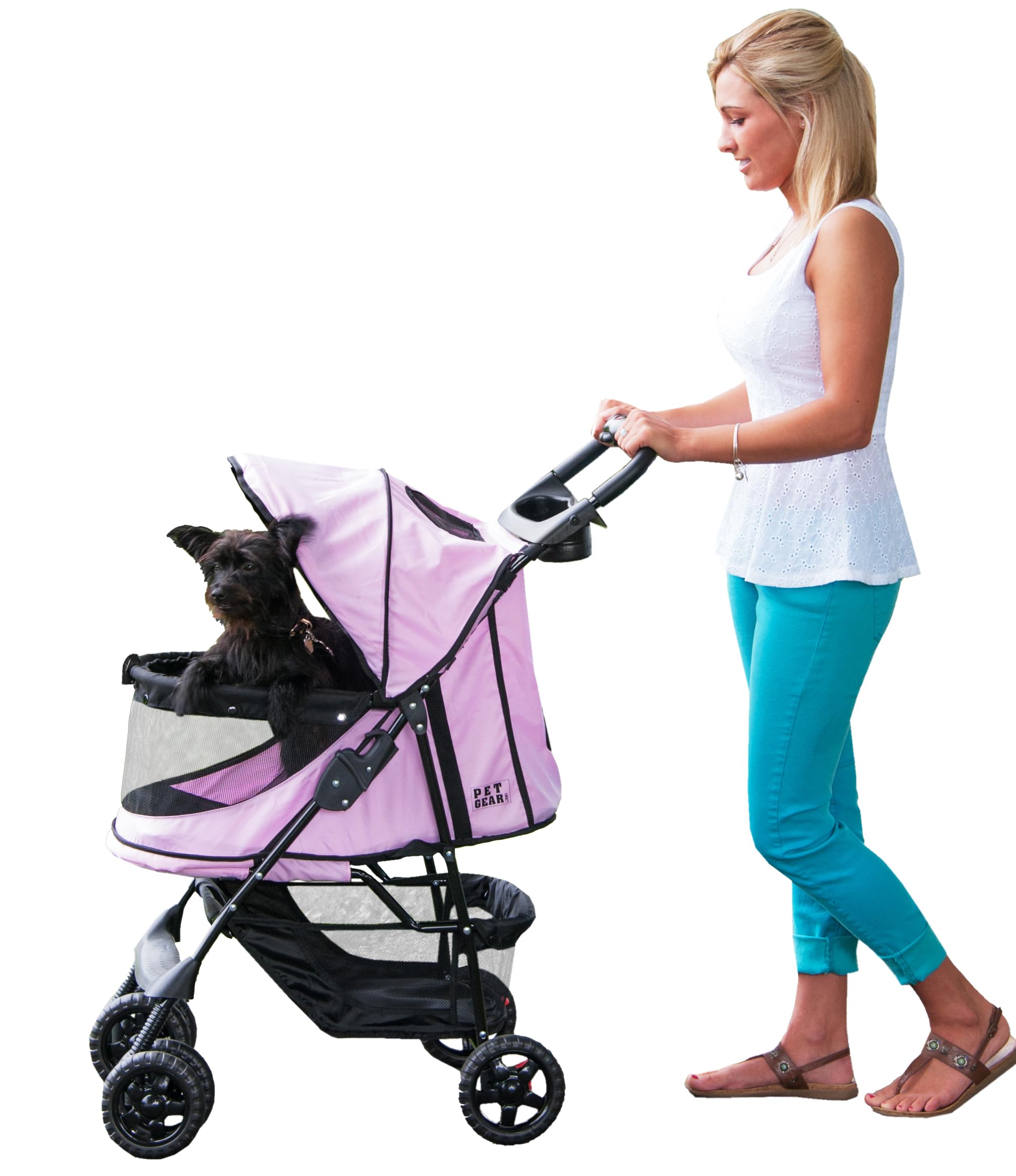 Pet Gear No-Zip Happy Trails Pet Stroller for Small Dogs & Cats - Zipperless Entry, Foldable Design with Removable Washable Liner, Safety Tether, Storage Basket & Cup Holder - Blush Pink (Perfect for Vet Visits, Park Walks & Shopping Trips)