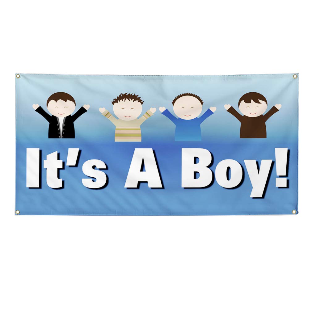 It's A Boy Vinyl Banner - Weatherproof Outdoor Yard Sign with 10 Grommets (60x144 Inches) | Perfect for Baby Showers, Gender Reveals & Business Events | Multiple Sizes Available