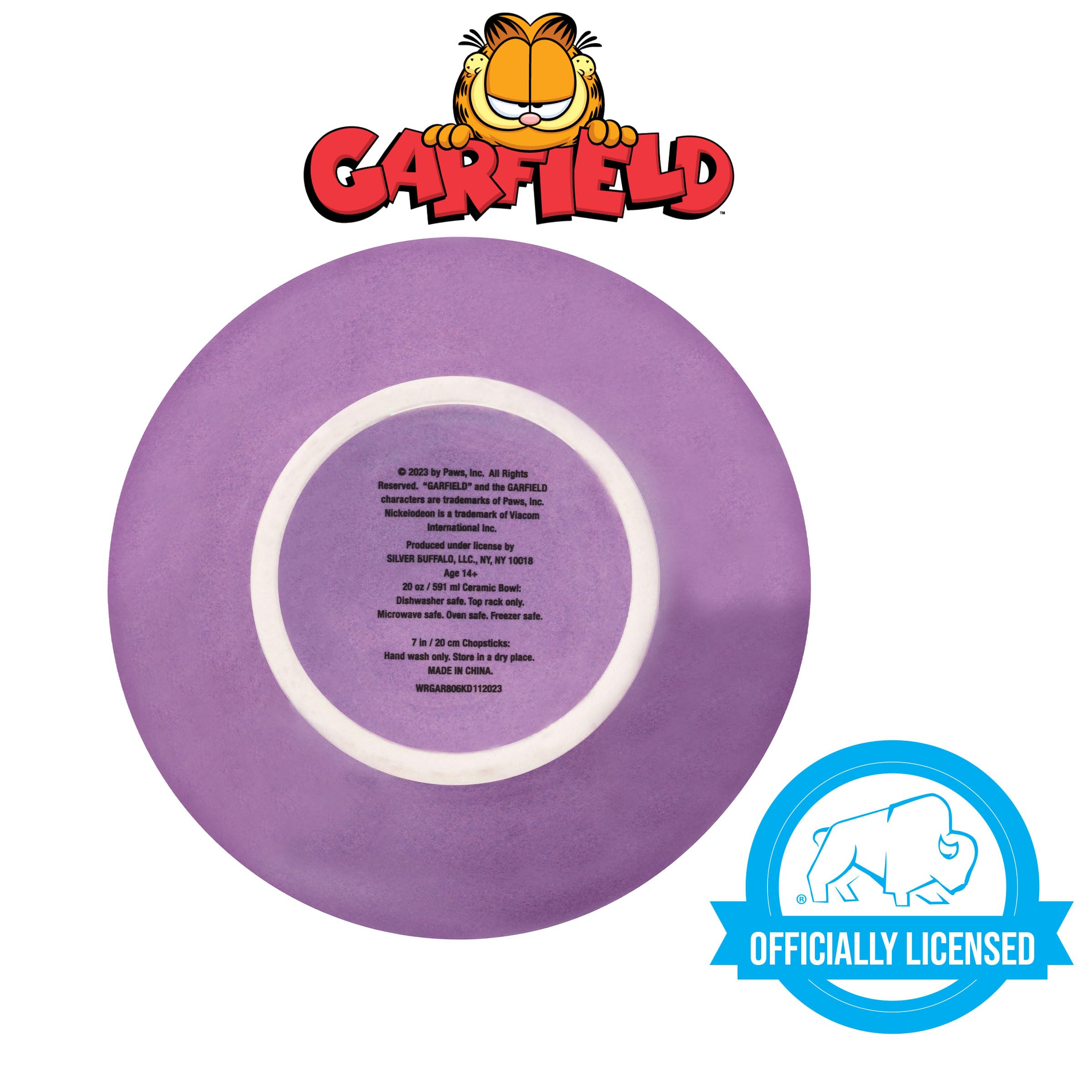 Garfield Eating Takeout Ceramic Ramen Noodle Bowl - 20oz Microwave Safe Rice Bowl with Chopsticks - Perfect for Anime Fans, Asian Cuisine & Home Dining