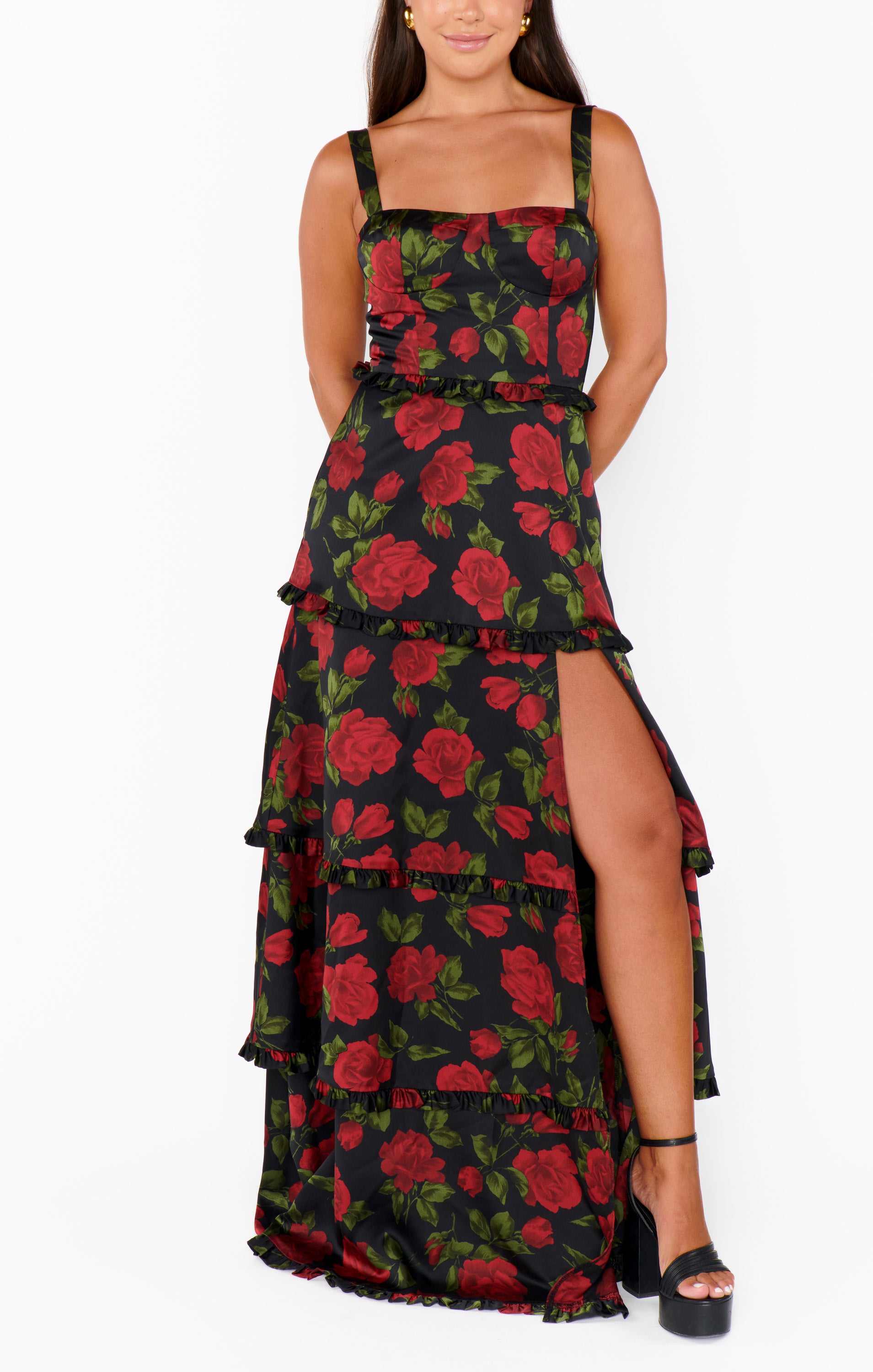 Elegant Lady Corset Dress with Rose Embroidery - Perfect for Evening Parties, Weddings & Special Occasions