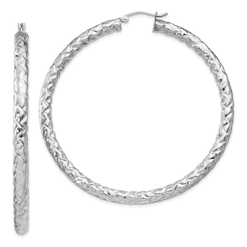 Stylish Sterling Silver Rhodium-Plated Textured Hinged Hoop Earrings for Women - Perfect for Everyday Wear, Parties & Gifts