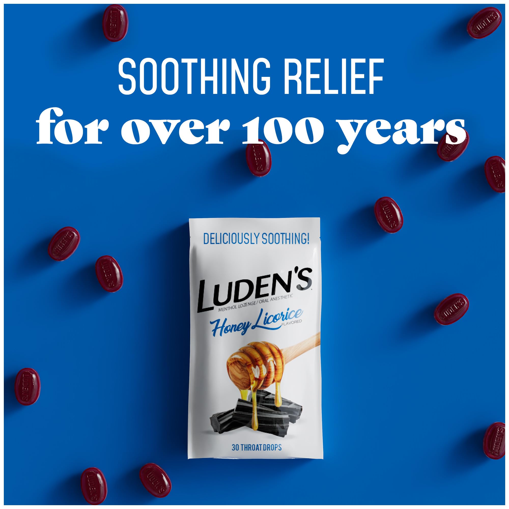 Luden's Honey Licorice Throat Drops - 30 Count Pack | Soothing Sore Throat Relief for Cough & Cold | Perfect for Travel, Work & Home Use