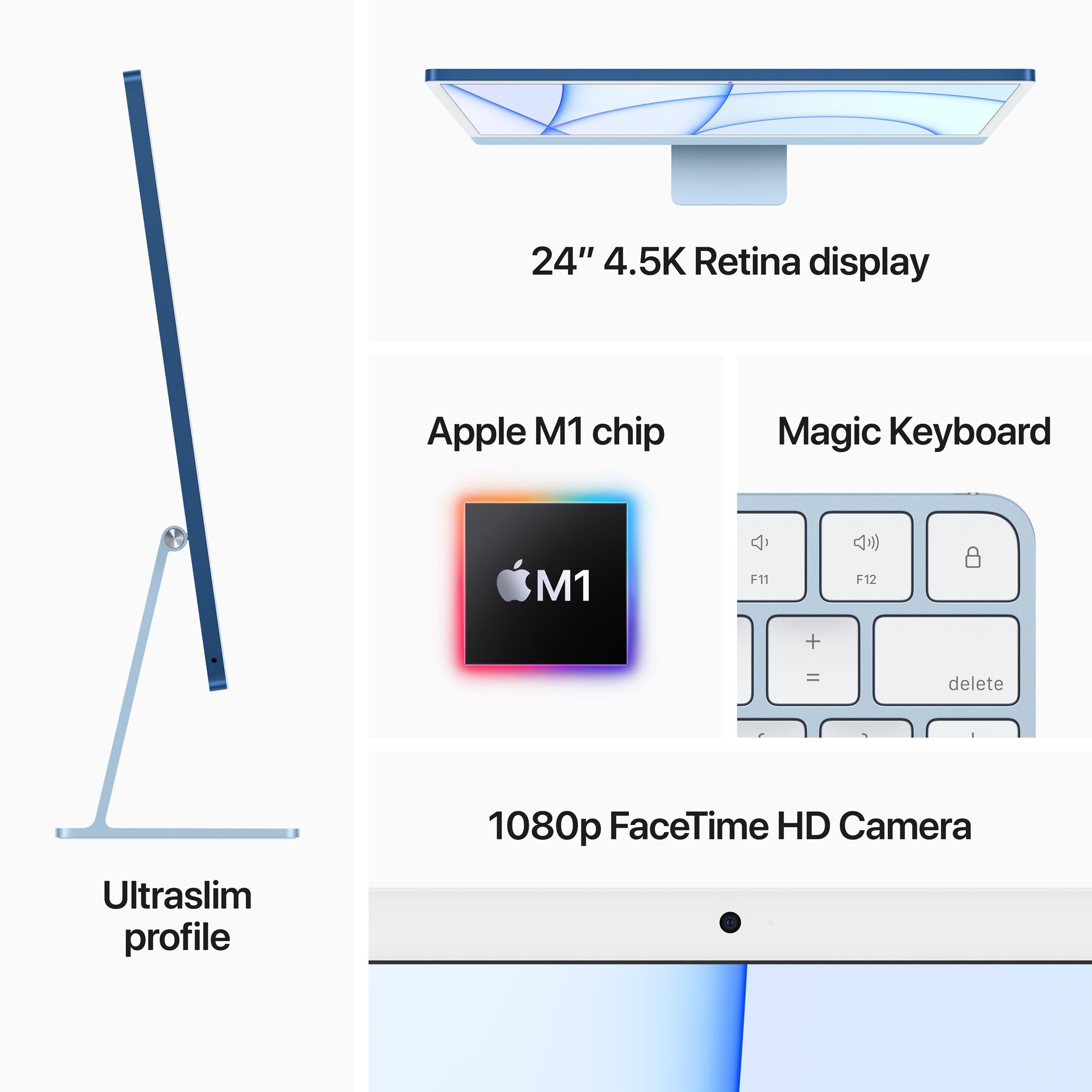 Apple iMac 24-inch (2021) with Retina 4.5K Display, M1 Chip, 7-Core GPU, 256GB SSD - Silver | All-in-One Desktop Computer for Home Office, Graphic Design & Video Editing