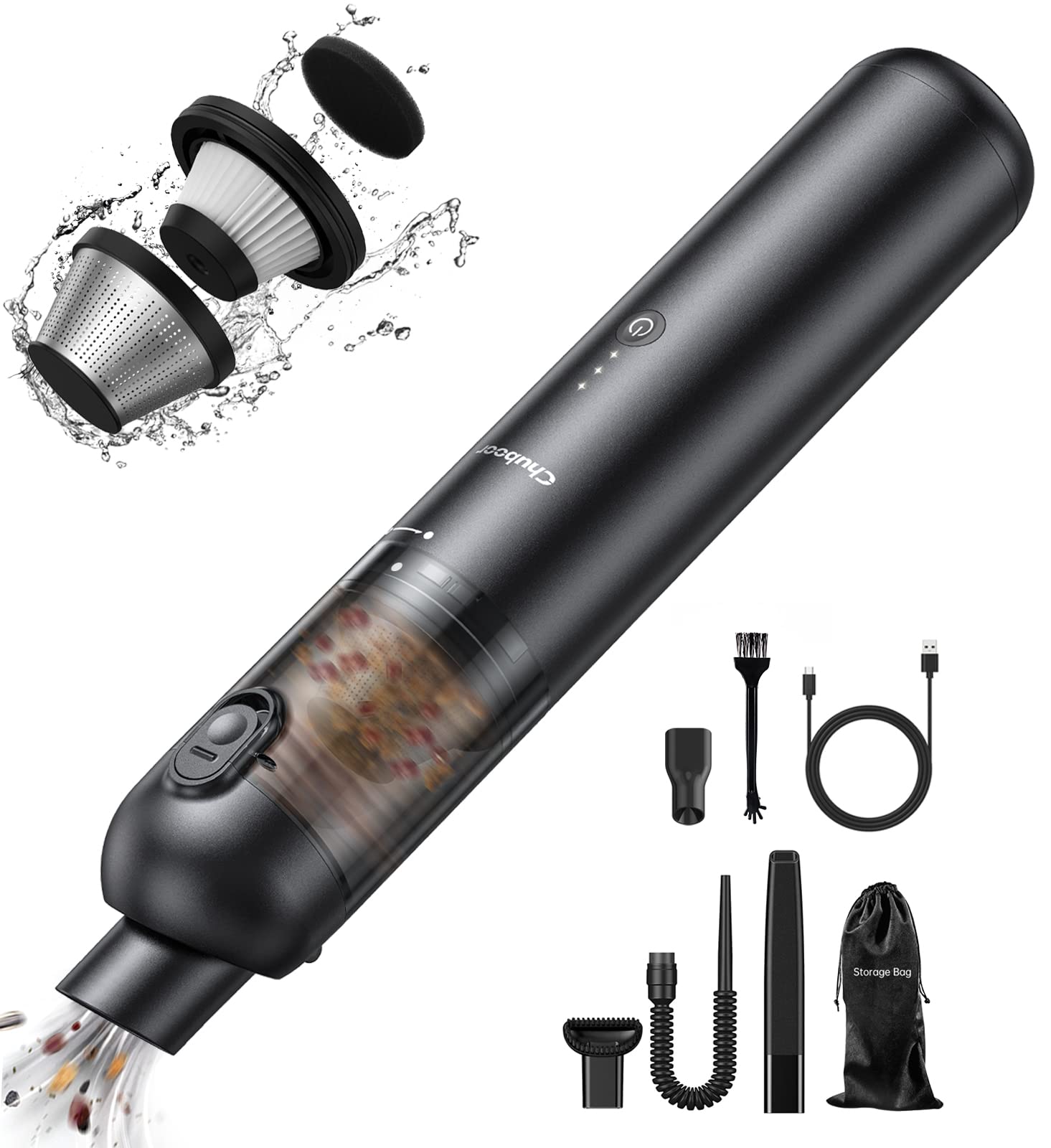 Chuboor 18000Pa Powerful 4-in-1 Portable Car Vacuum Cleaner with USB Charging | Includes 4 x 2000mAh Mini Vacuums & Triple Filtration System | 25 Min Runtime | Ideal for Home, Car, Office & Pet Hair Cleaning (Black)