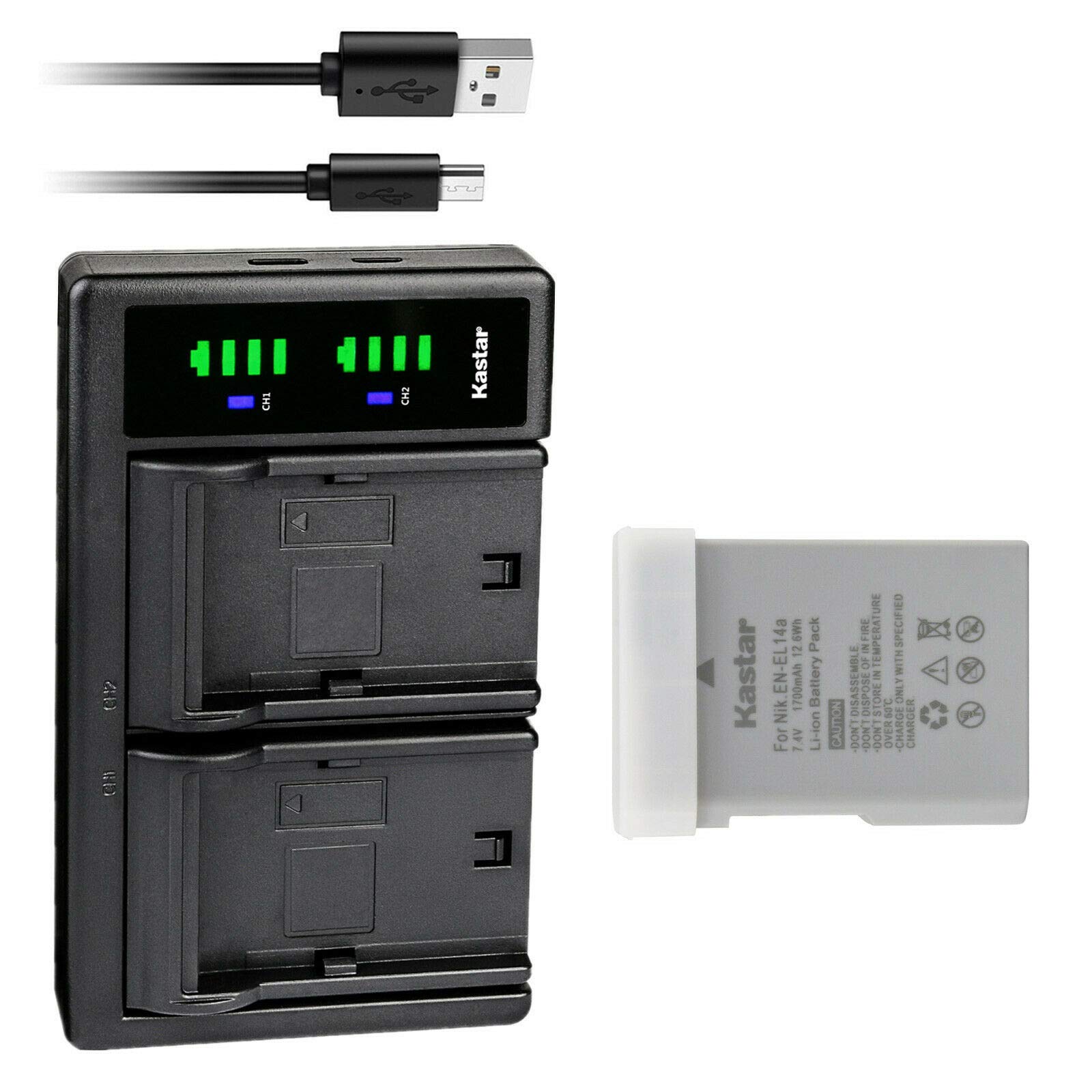 Kastar EN-EL14a Replacement Battery & USB Charger for Nikon Coolpix P7700 P7800 D3100 D3200 D3300 D3400 DSLR Cameras - Perfect for Travel Photography & Outdoor Shooting