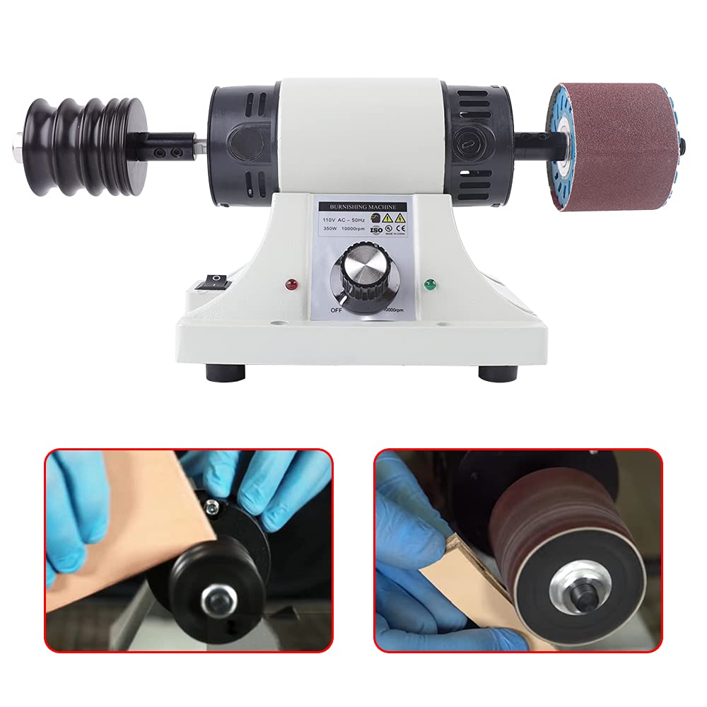 Professional Leather Edge Burnishing Machine & Polishing Kit - Adjustable Rosewood Grinding Head, 8000rpm 350W Motor for Vegetable Tanned Leather (110V) - Perfect for Leather Crafting, Shoe Repair & DIY Leather Projects - Fast US Shipping