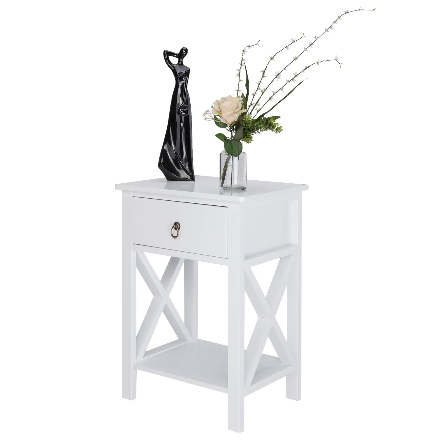 Modern Nightstand with Storage Shelf & Bin Drawer - Compact Side Table for Small Spaces - Perfect for Bedroom, Living Room, Dorm (Night Stand, End Table, Space-Saving Furniture)