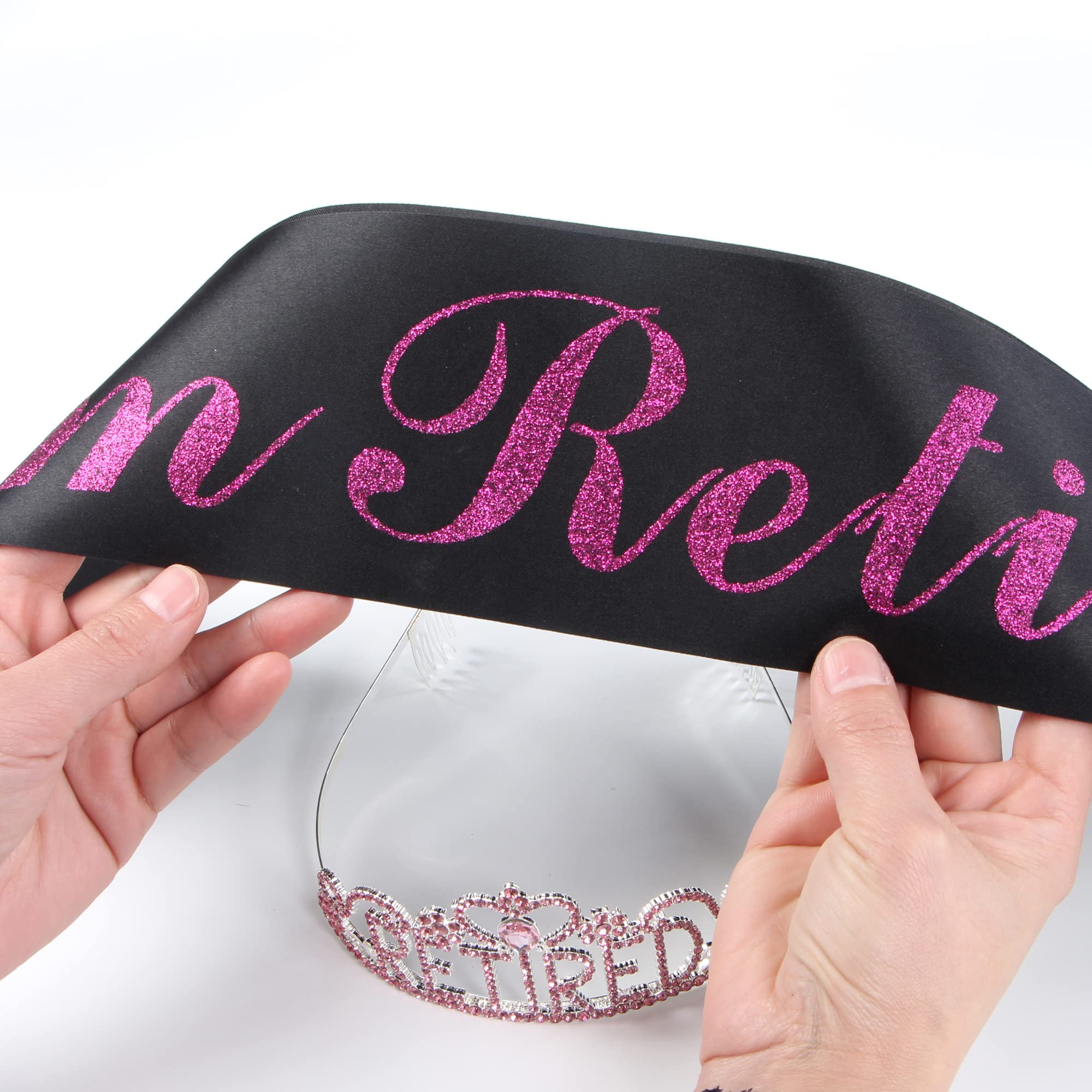 Retirement Sash & Tiara Set - Elegant Black & Magenta Retirement Party Decor for Women | Perfect Retirement Gift for Her | Happy Retirement Celebration Supplies | Great for Retirement Parties, Office Farewells & Milestone Celebrations