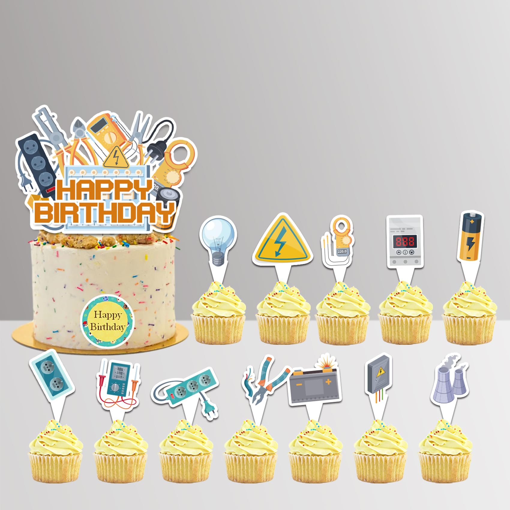 25 Pcs Electrician Cake Toppers - Lineman & Power Themed Cupcake Decorations for Electrician Birthday Party, Retirement Celebration & Appreciation Gifts - Funny Electrical Worker Party Supplies for Cakes, Cupcakes & Desserts