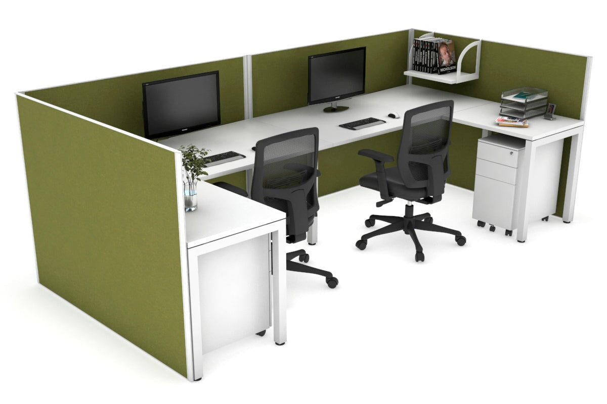 Quadro Square Legs 2-Person Corner Workstation - U-Shaped Office Desk with White Frame (1400L x 1800W) | Cable Management Scallop | Perfect for Home Office & Small Business Workspaces