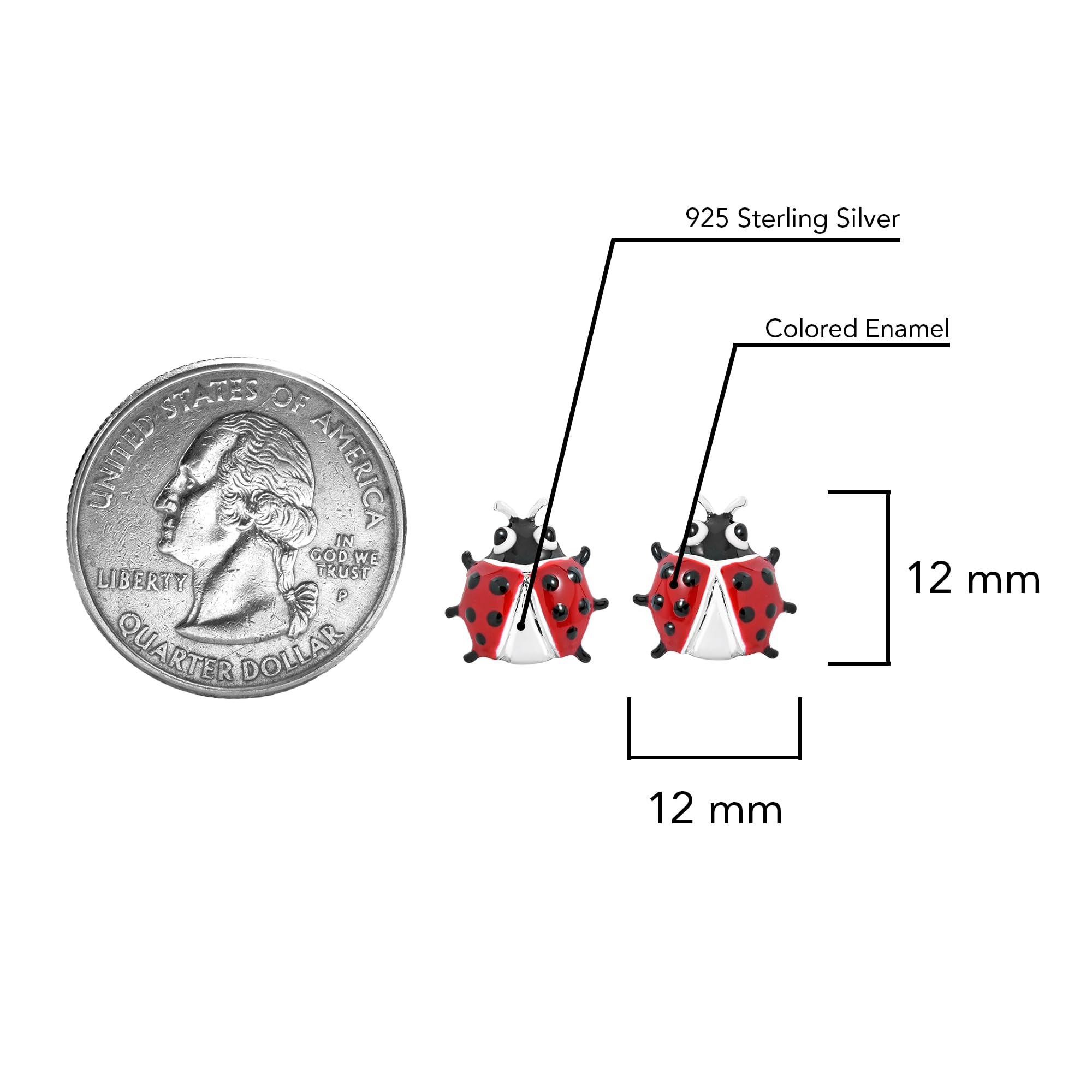 AeraVida Whimsical Ladybug Red Enamel .925 Sterling Silver Stud Earrings for Women | Cute Insect Inspired Fashion Jewelry | Perfect Gift for Birthdays, Valentine's Day & Everyday Wear