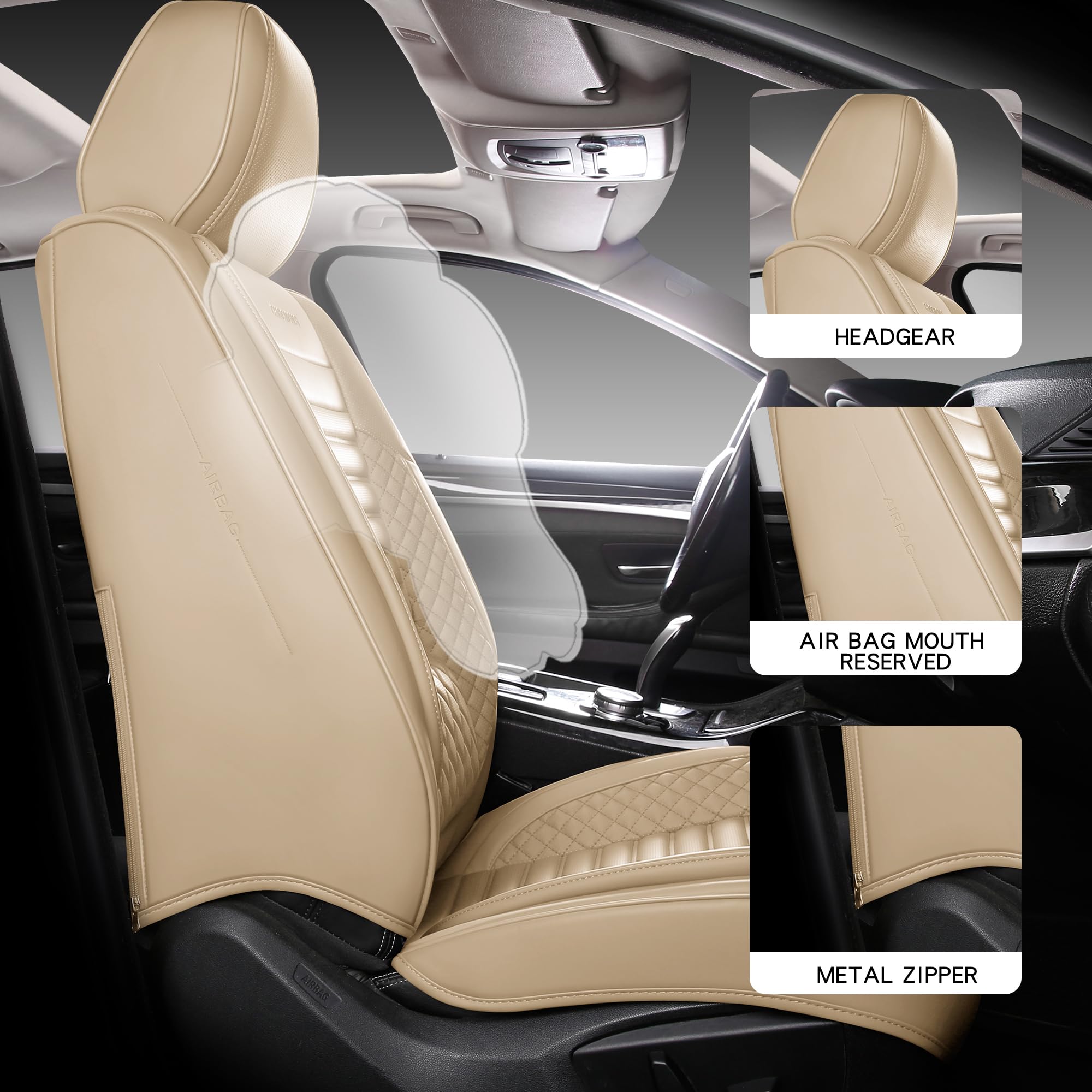 Universal Waterproof Leather Seat Covers Full Set - Front Seat Protection with Lumbar Support & Airbag Compatible | Fits Most SUVs, Trucks & Sedans | Perfect for Road Trips, Daily Commute & Family Travel