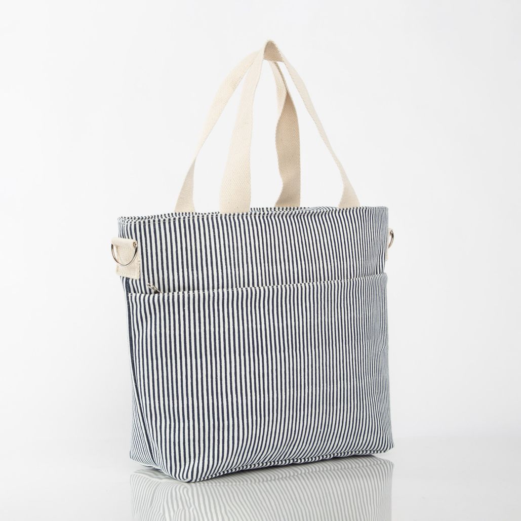 Premium Striped Cooler Bag - Navy & White Insulated Picnic Tote for Beach, Camping & Outdoor Adventures
