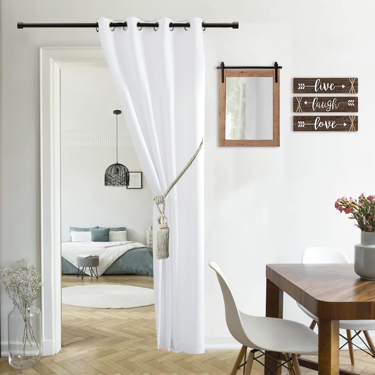 XTMYI 96-Inch Faux Accordion Door Curtain - White Privacy Insulated Screen Cover for Bedroom, Closet & Bathroom Doors | 8FT Tall Room Divider & Bifold Door Solution (Perfect for Home, Office & Dorm Room Privacy)