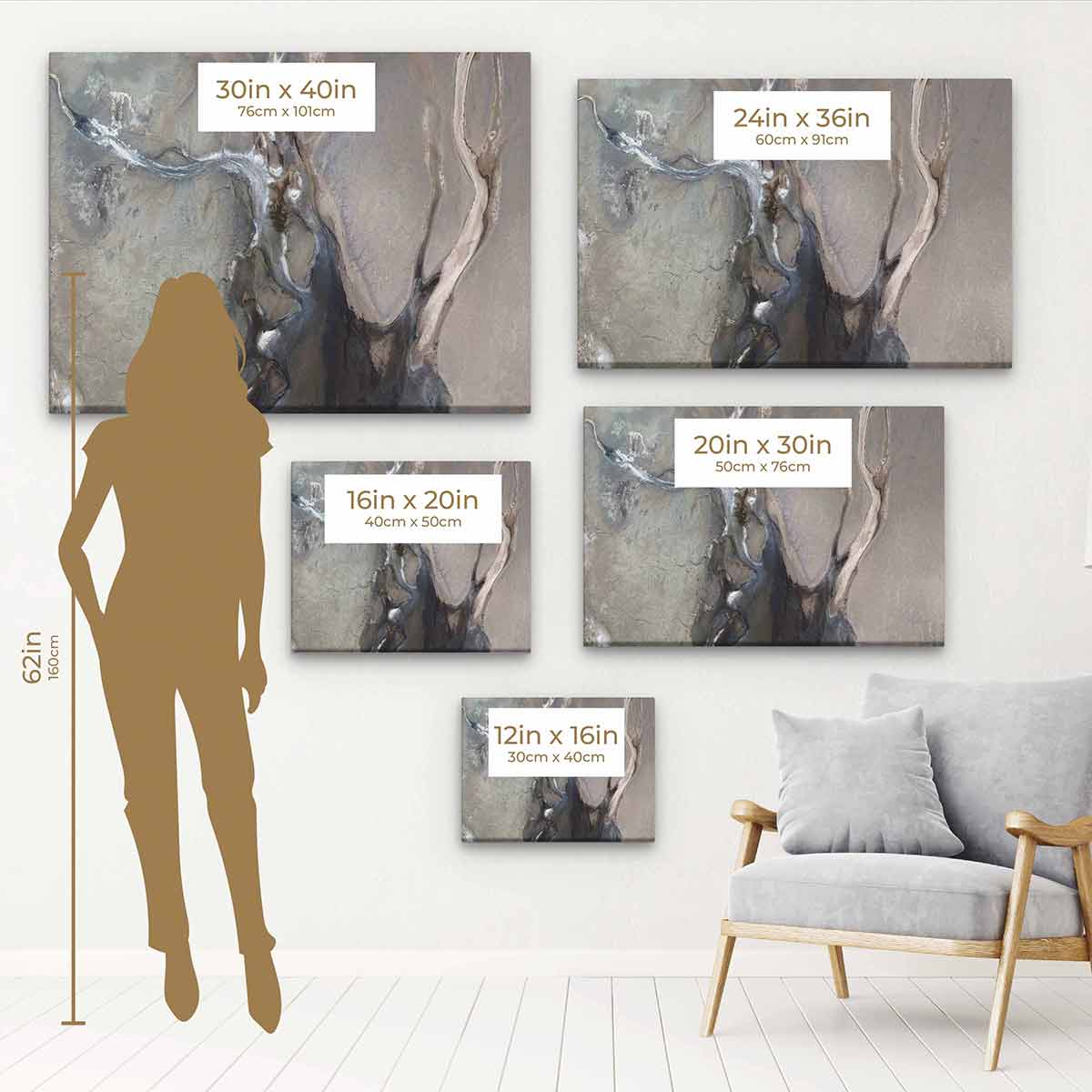 Grey Abstract Wall Art Canvas Print - Modern Home Decor for Living Room, Bedroom & Office - 55x86 Inches Large Contemporary Artwork