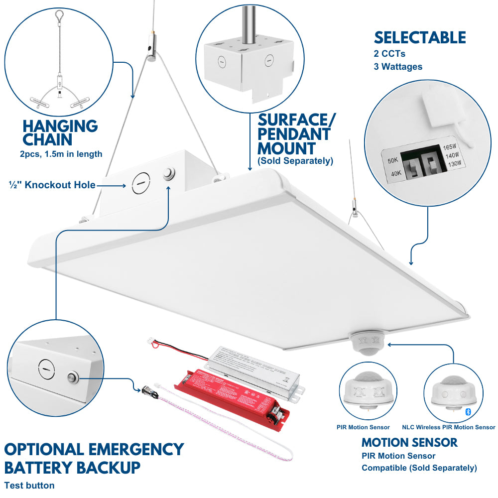 ALTA LED High Bay Light 2FT - 165W/140W/130W, 25,150 Lumens, 5000K/4000K Color Selectable, 120-277V (Replaces 400W) - Perfect for Warehouses, Garages & Industrial Lighting