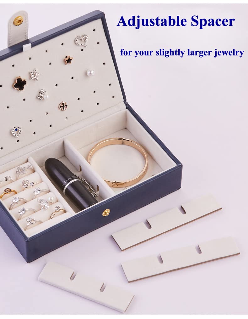 Portable Jewelry Organizer Box for Women - PU Leather Earring Storage Case with Mirror, Large Travel Jewelry Box in Navy Blue | Perfect for Travel, Home Storage & Gift Giving