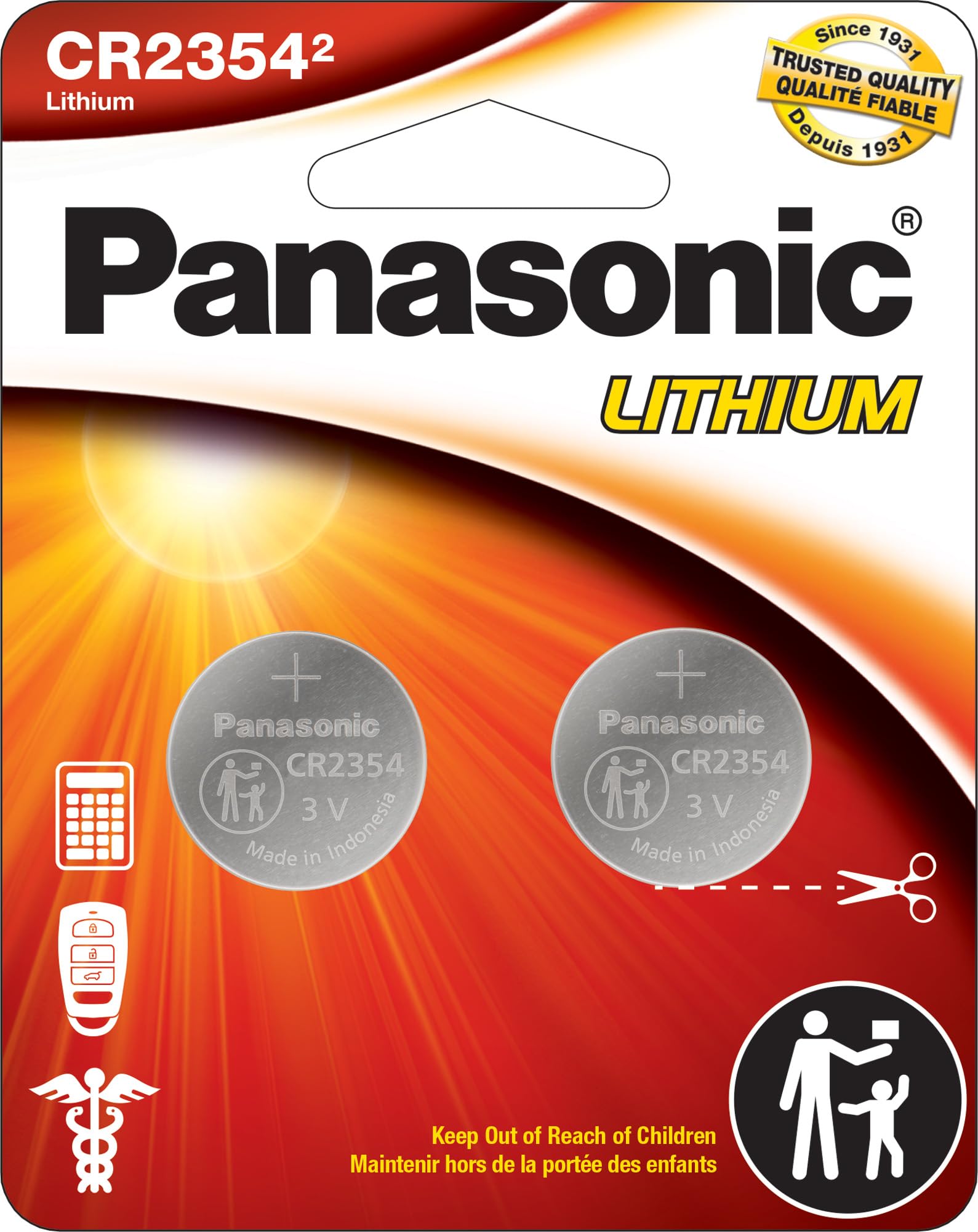 Panasonic CR2354 3V Lithium Coin Battery - 2 Pack Long Lasting Power for Watches, Calculators & Key Fobs - Child Resistant Packaging - Reliable 3 Volt Button Cell Batteries for Electronics & Medical Devices