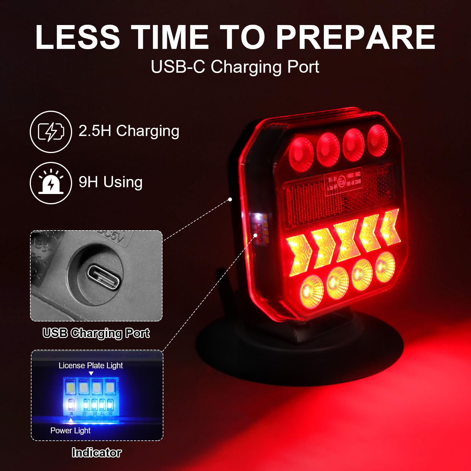 Agrieyes USB-C Wireless Trailer Lights - Adjustable Magnetic Tow Light with Retroreflectors, Rechargeable Towing Light Kit for Trucks, Boats, RVs, Vehicles & Caravans | Perfect for Nighttime Towing, Camping & Road Safety