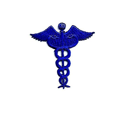 Caduceus Medical Emblem Iron On Patch - Blue Embroidered Badge for Doctors & Nurses - Perfect for Scrubs, Lab Coats & Medical Uniforms