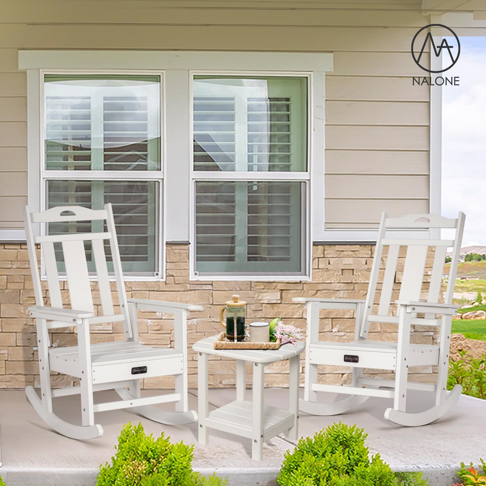 **Nalone Oversized All-Weather Outdoor Rocking Chair for Adults - Durable Patio Rocker for Garden, Lawn, Porch & Backyard Relaxation (White) - Perfect for Reading, Sunbathing & Enjoying Nature**