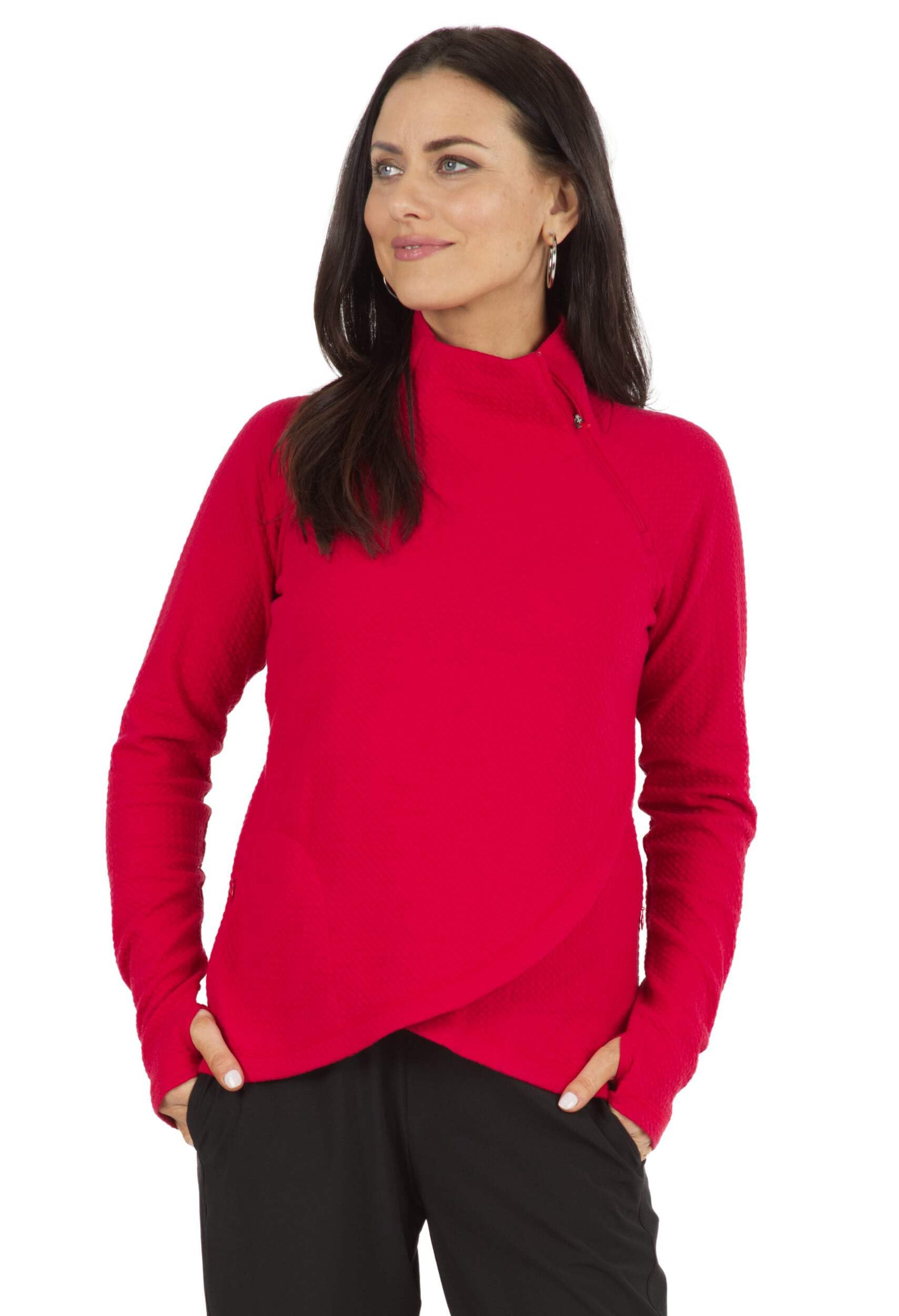 IBKUL Women's Athleisure Wear Stain Resistant Popcorn Stitch Asymmetrical Zip Pullover Sweatshirt - Comfortable Casual Jacket for Workout, Yoga & Daily Wear